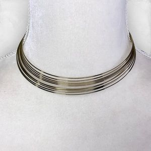 multi strand rigid gold choker necklace 5.25” diameter minimalist chic elegant